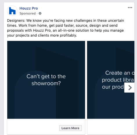 houzz facebook ad example