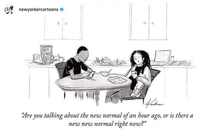 New Yorker Cartoon showing a man and woman at a table reading the paper.