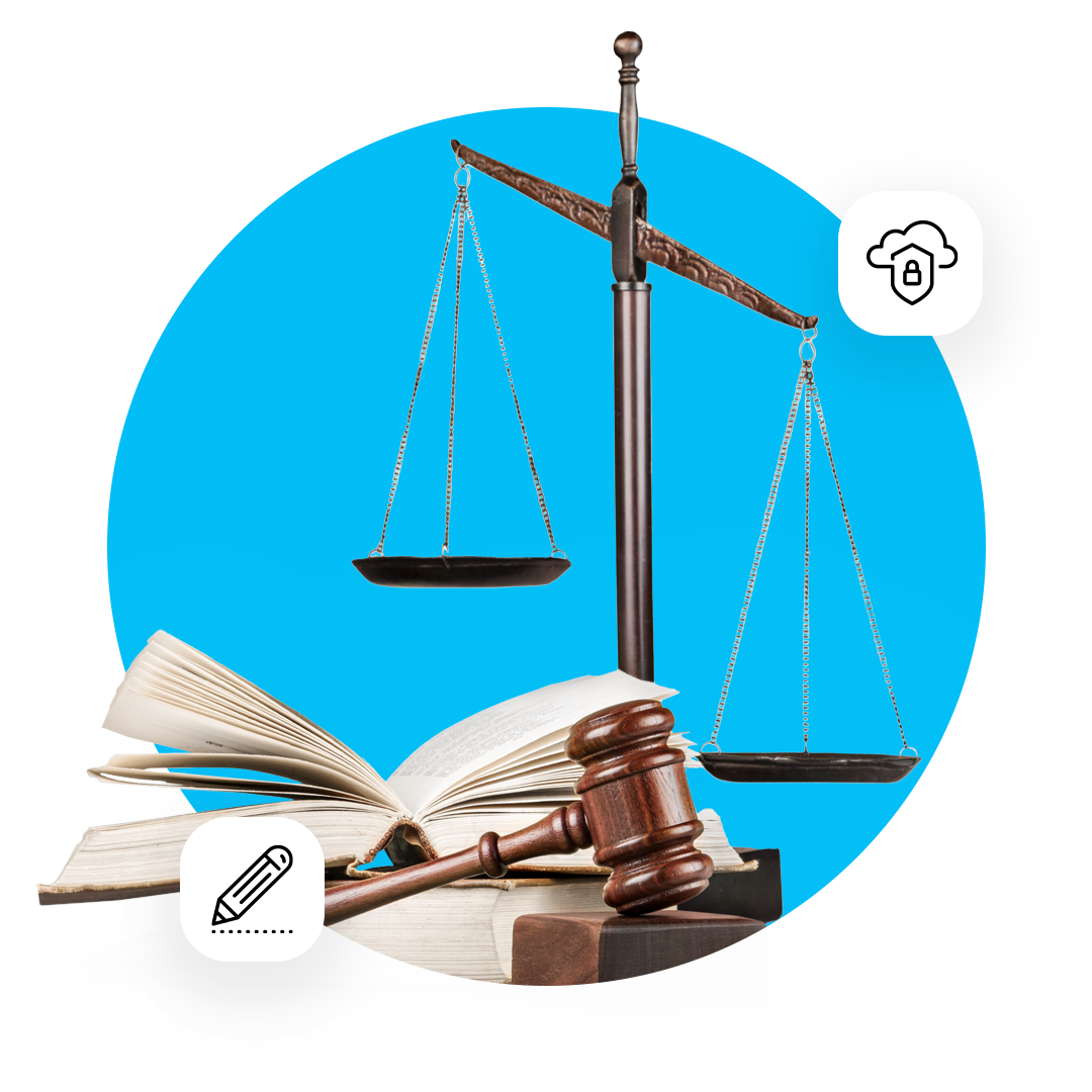 Image showing a double sided balance scale with a gavel and book underneath it.