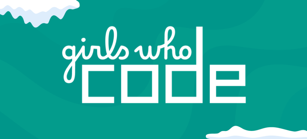 Green background with white writing saying 'girls who code'.