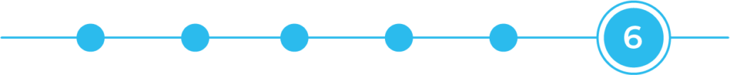 Blue numeral six on a blue line with blue dots.