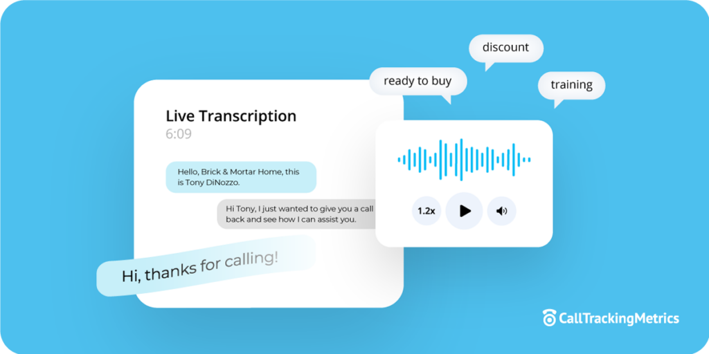 Live transcription example showing how you can pull out readiness to buy and other keywords from call tracking.