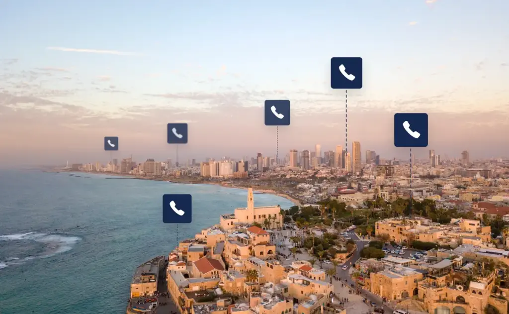 Picture of a city in Israel with telephone graphics to represent call tracking