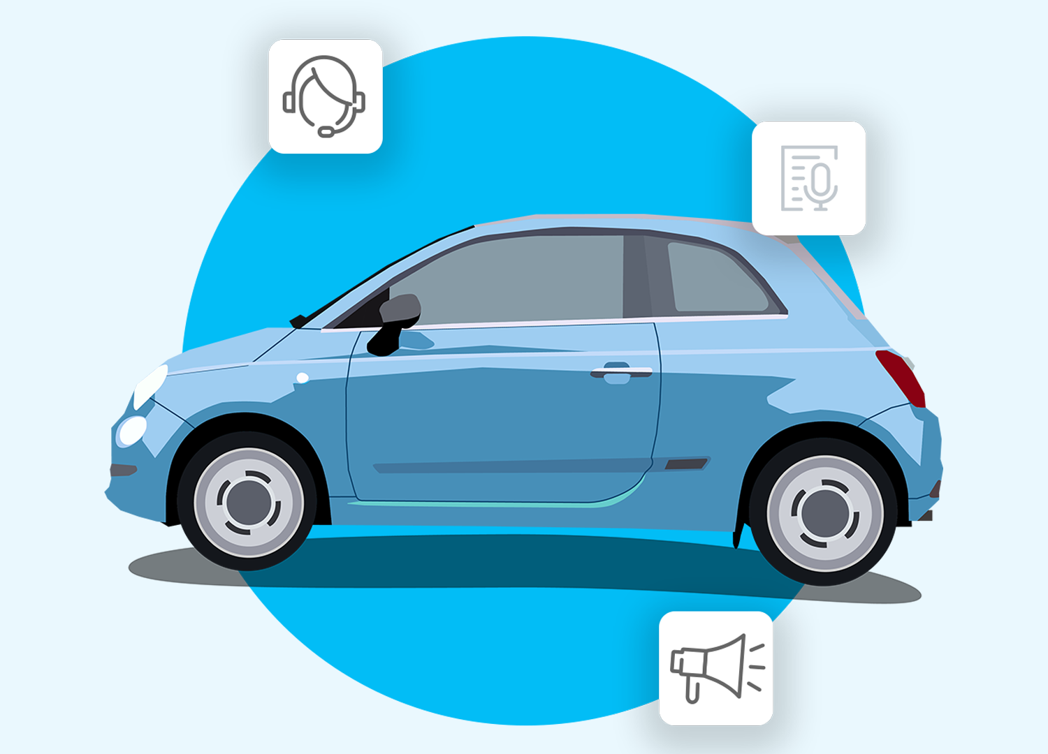 Graphic of a small light blue car