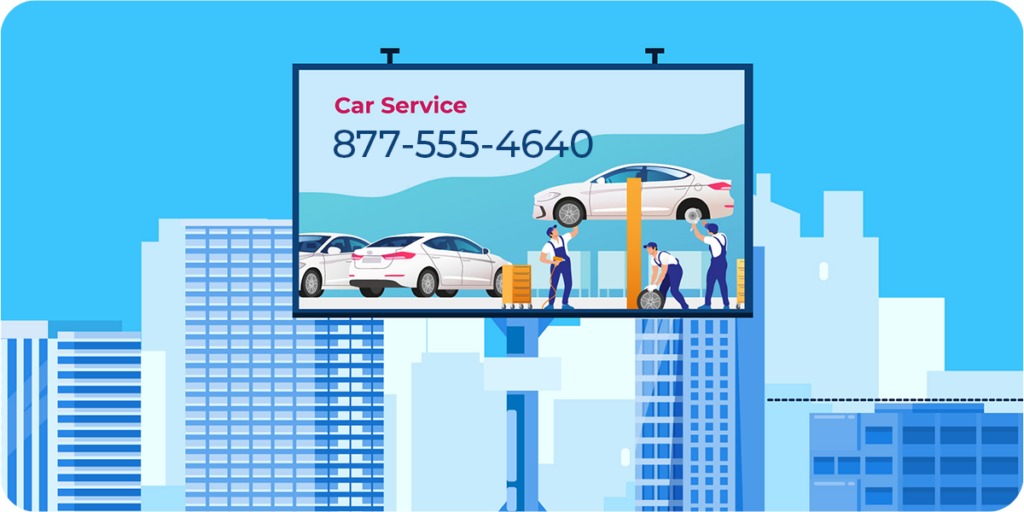 Graphic of a billboard showing a car service franchise. 