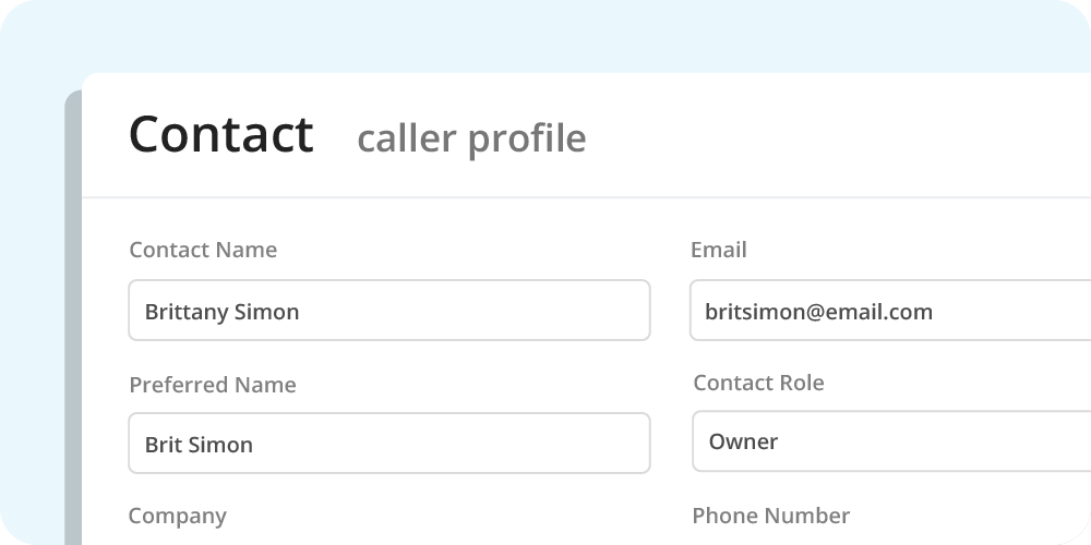 Graphic showing a caller profile with basic information from call tracking